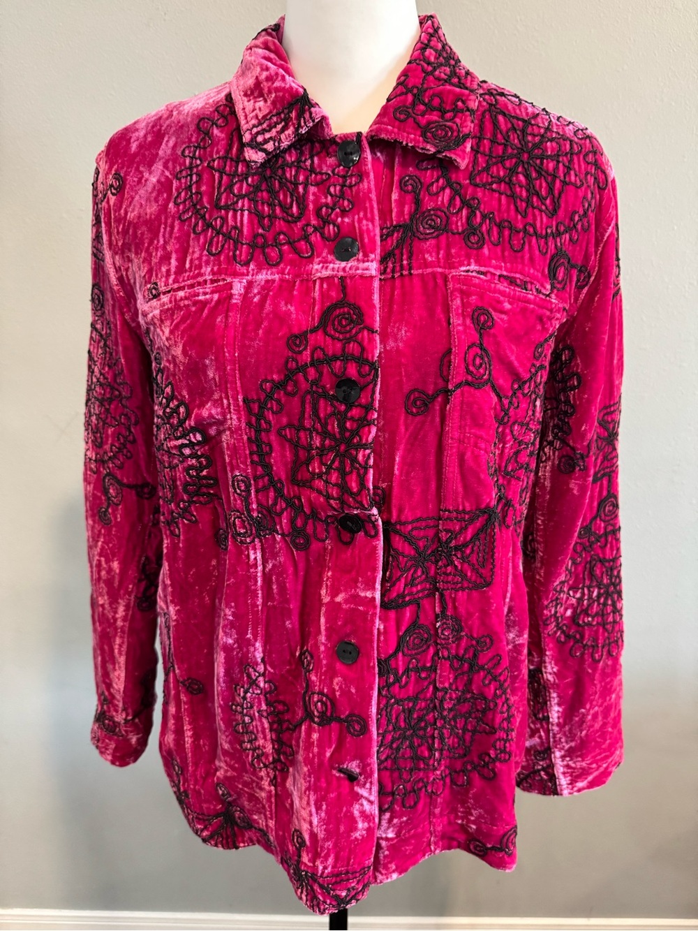 Chico’s Crushed Velvet Jacket Boho Artwear Eclectic Festival Statement M/8